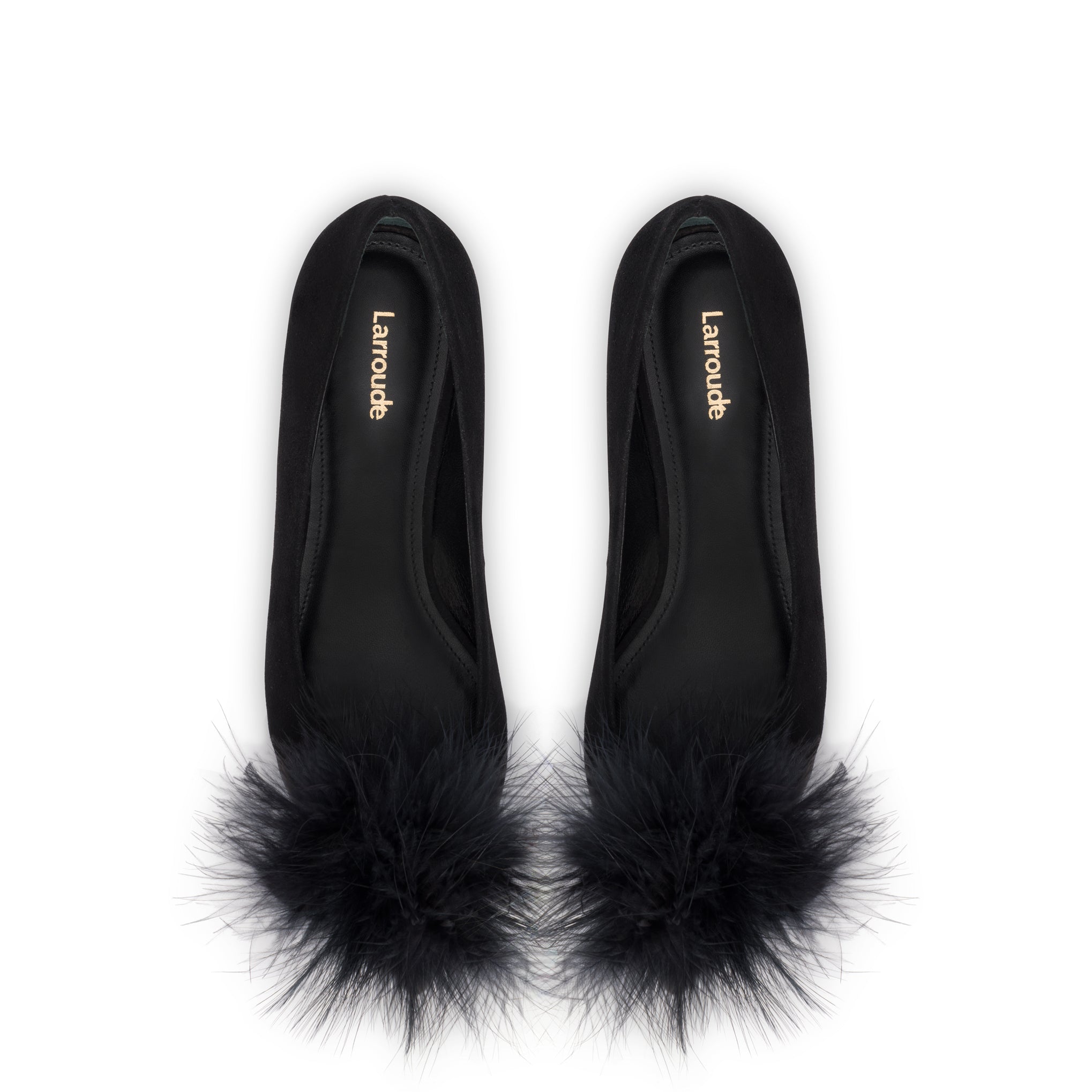 Lee Pompom Flat In Black Suede