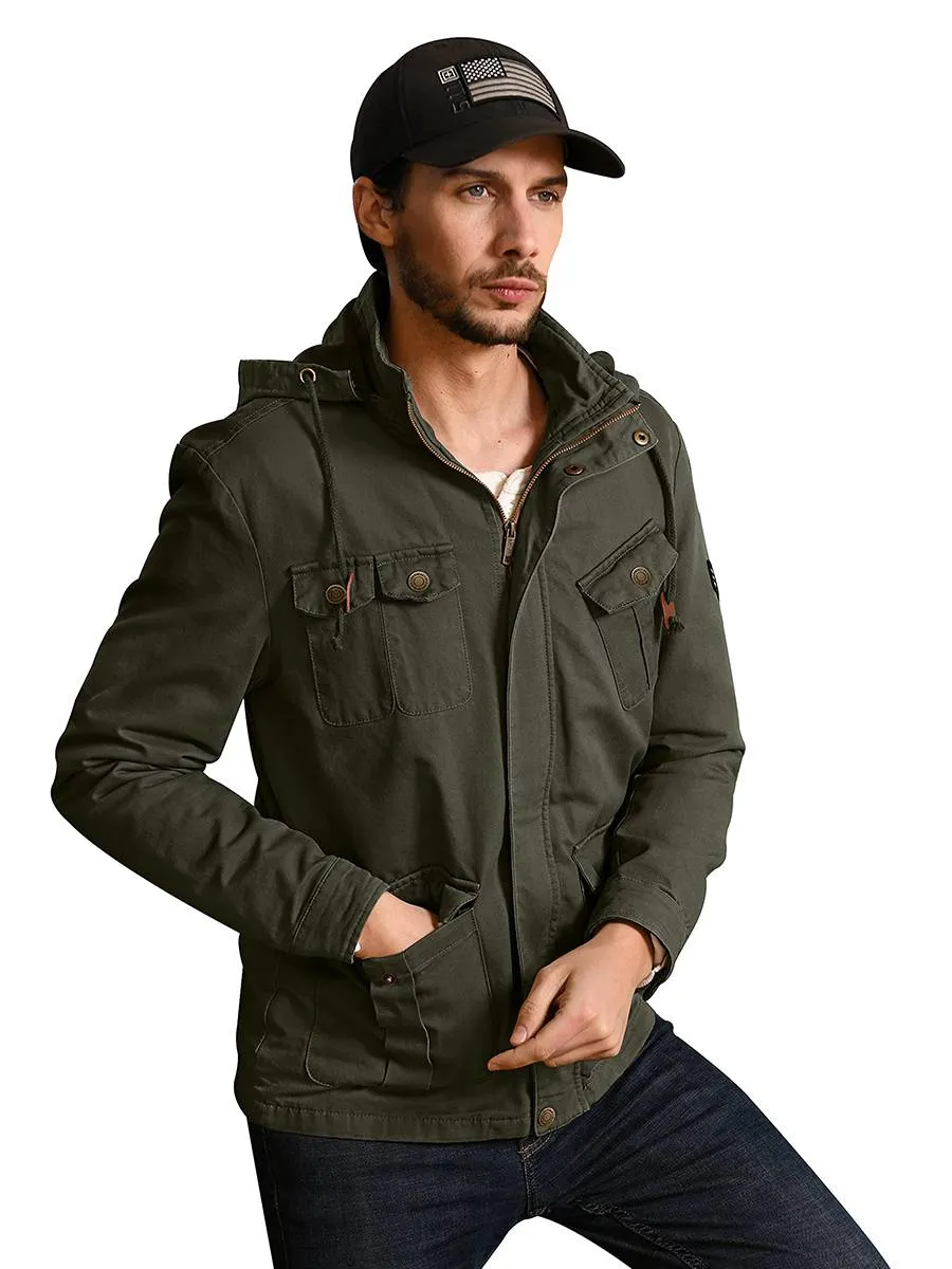 Men's Fall Casual Lightweight Windbreaker Cotton Hooded Military Jackets