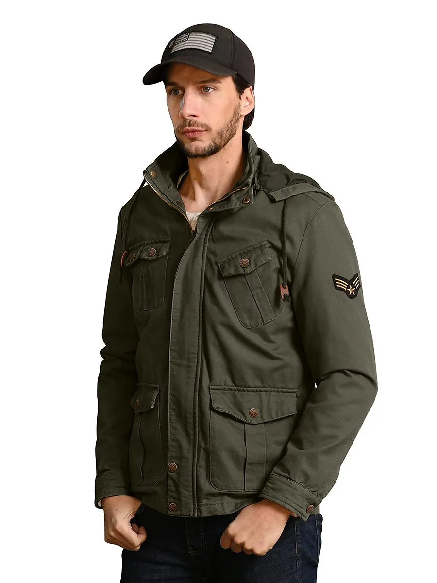 Men's Fall Casual Lightweight Windbreaker Cotton Hooded Military Jackets