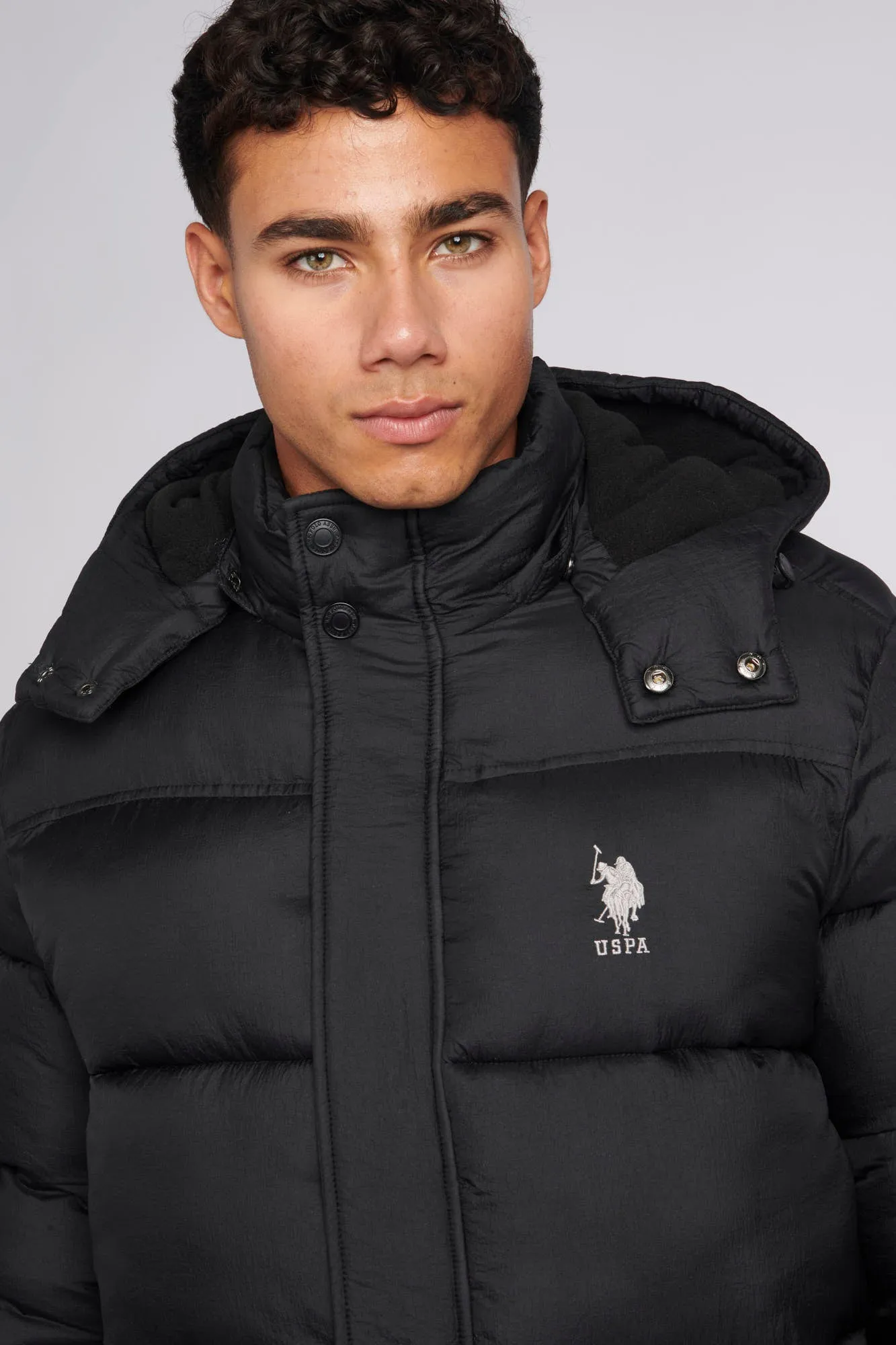 Mens Hooded Quilted Puffer Coat in Black