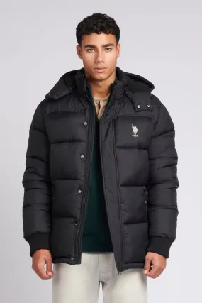 Mens Hooded Quilted Puffer Coat in Black