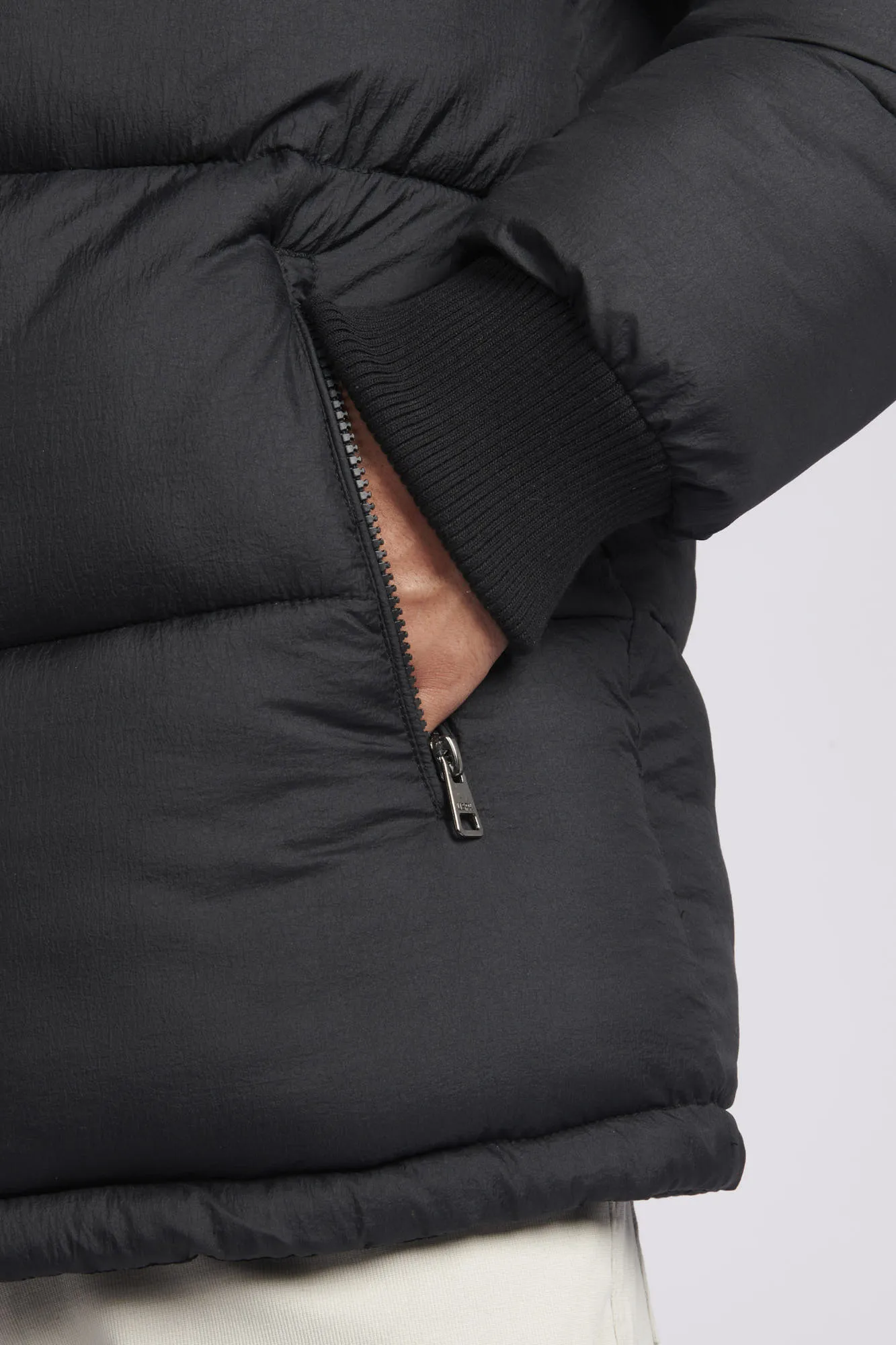 Mens Hooded Quilted Puffer Coat in Black