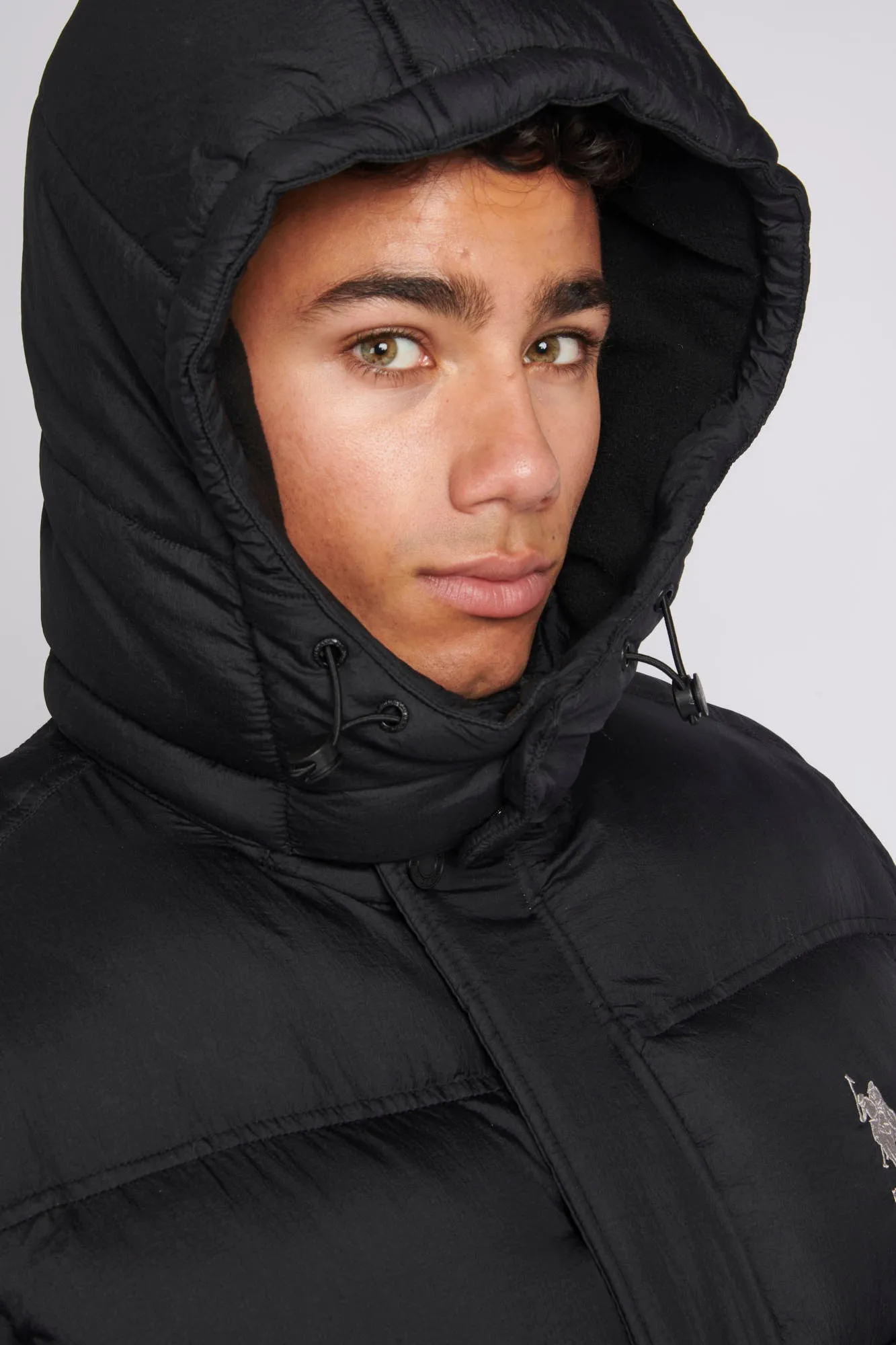 Mens Hooded Quilted Puffer Coat in Black