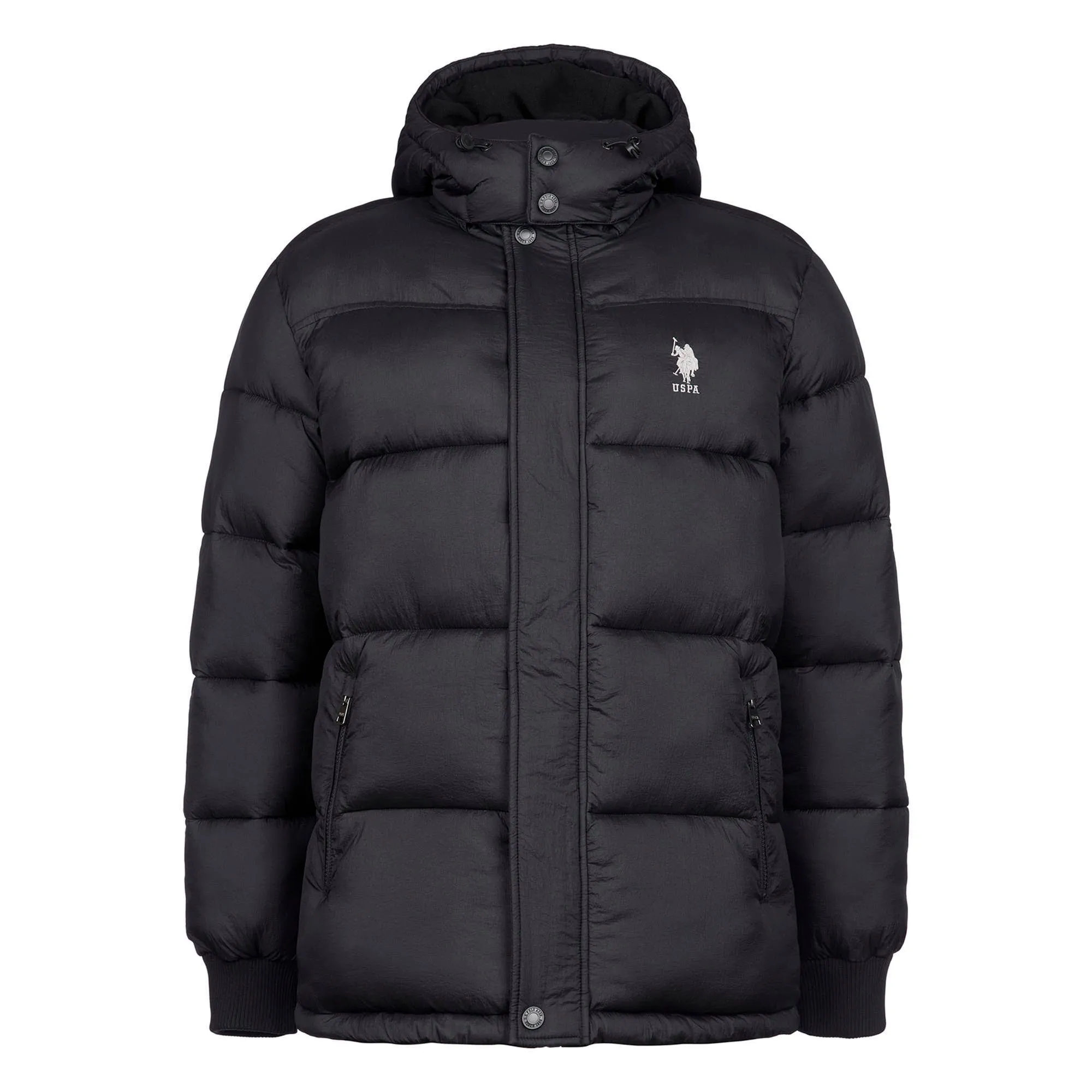 Mens Hooded Quilted Puffer Coat in Black