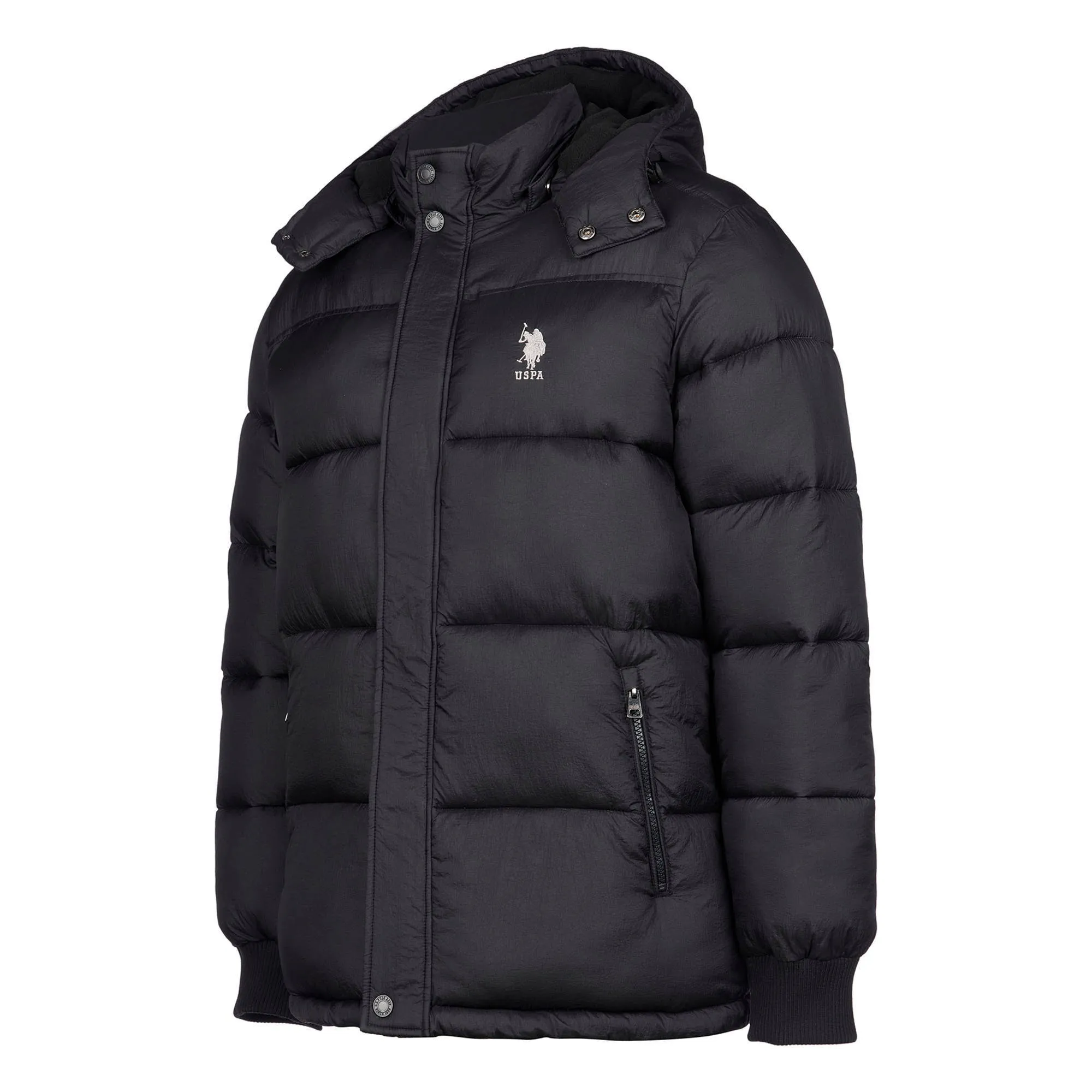 Mens Hooded Quilted Puffer Coat in Black