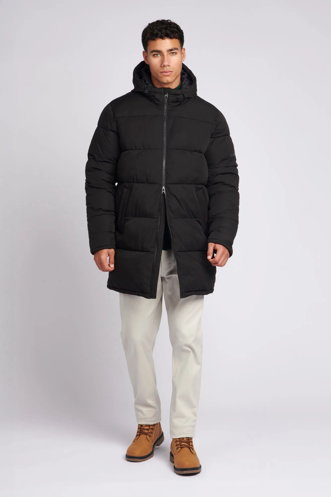 Mens Longline Puffer Coat in Black