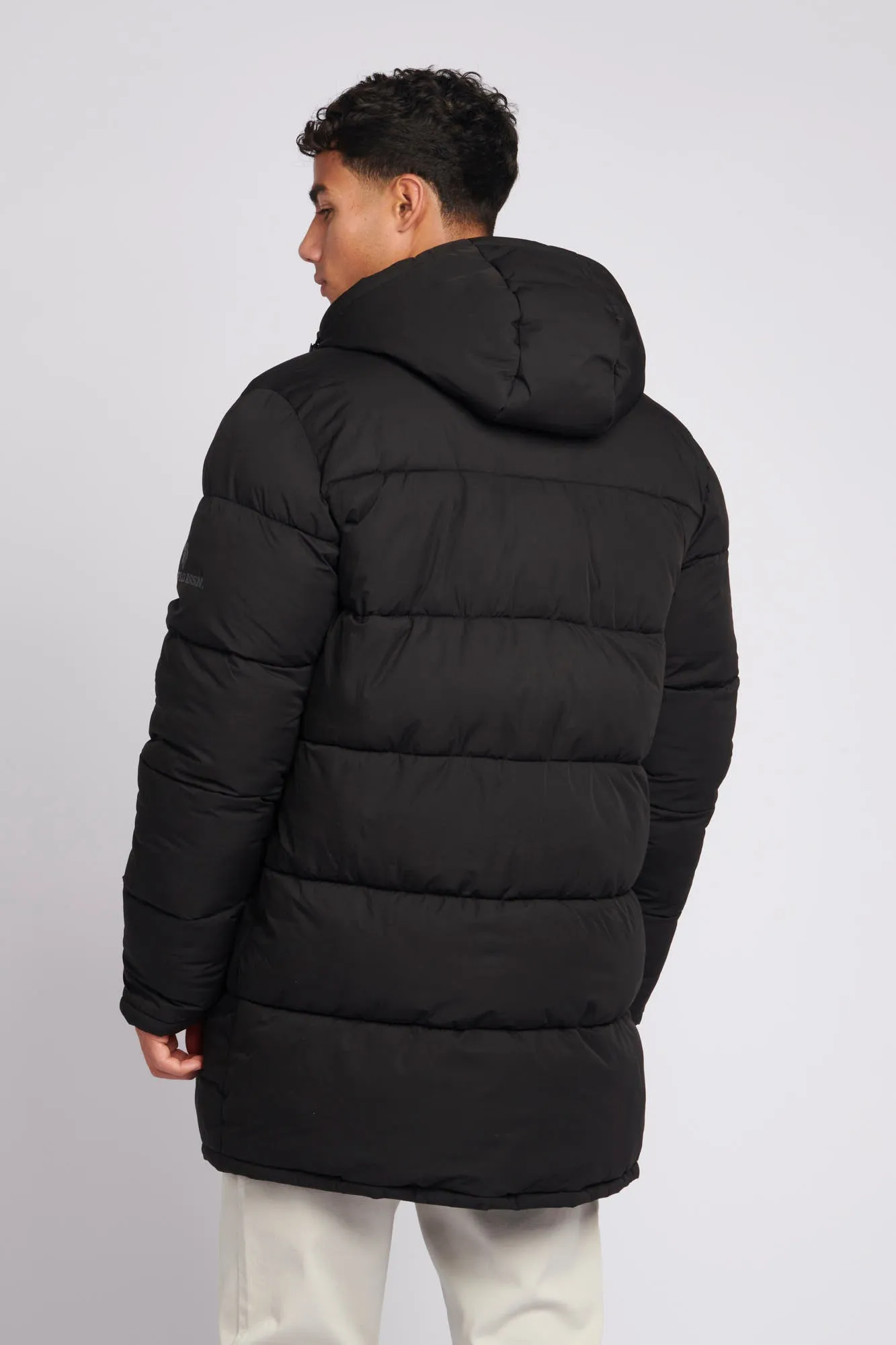 Mens Longline Puffer Coat in Black