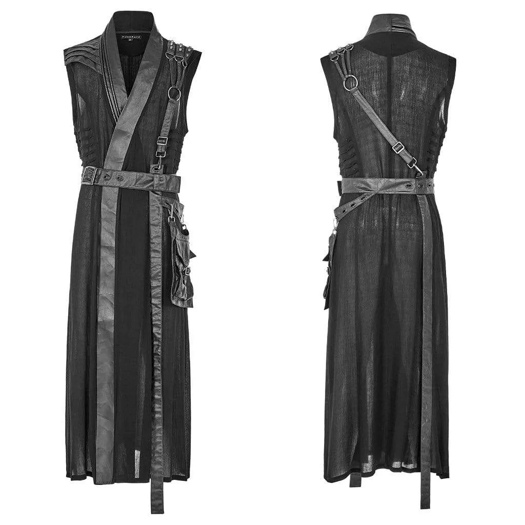 Men's Punk Sleeveless Japanese Warrior Long Coats