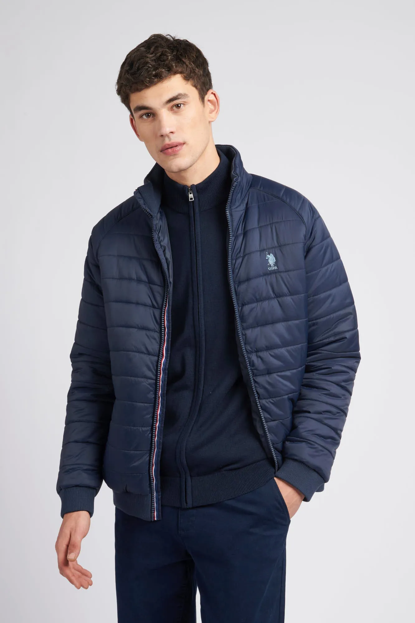 Mens Raglan Light Puffer Jacket in Navy Blue