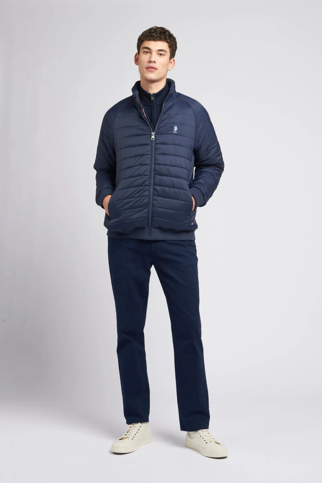 Mens Raglan Light Puffer Jacket in Navy Blue