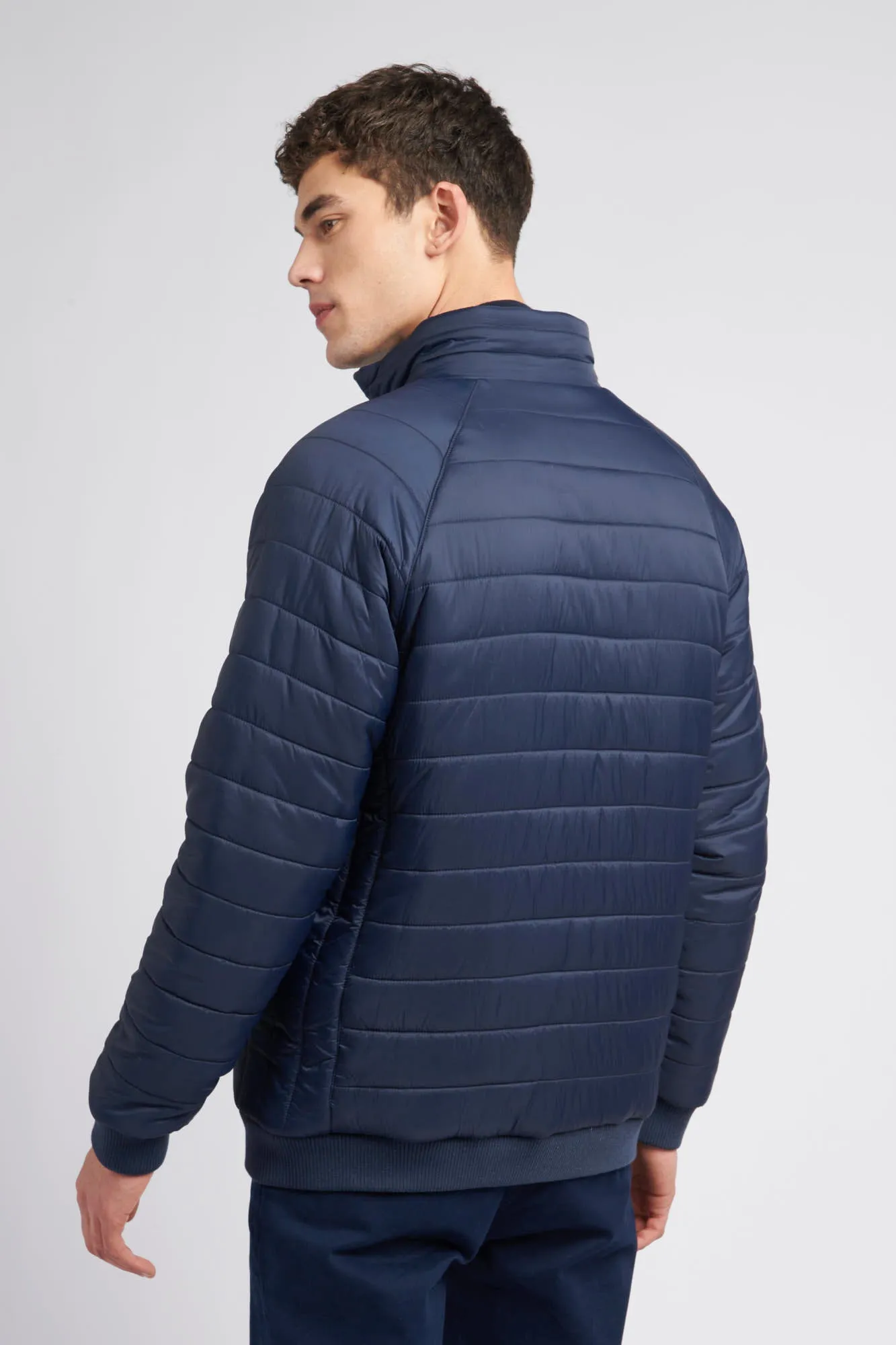 Mens Raglan Light Puffer Jacket in Navy Blue