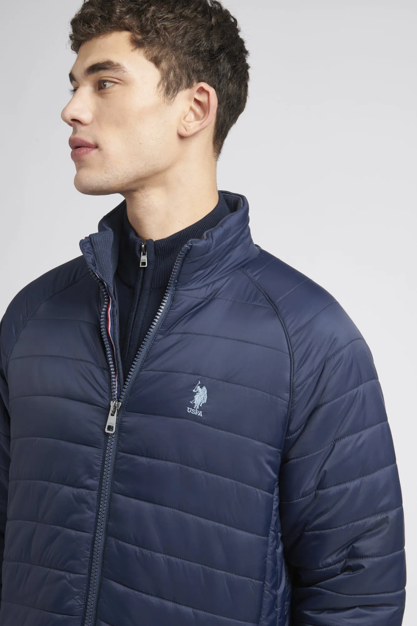 Mens Raglan Light Puffer Jacket in Navy Blue