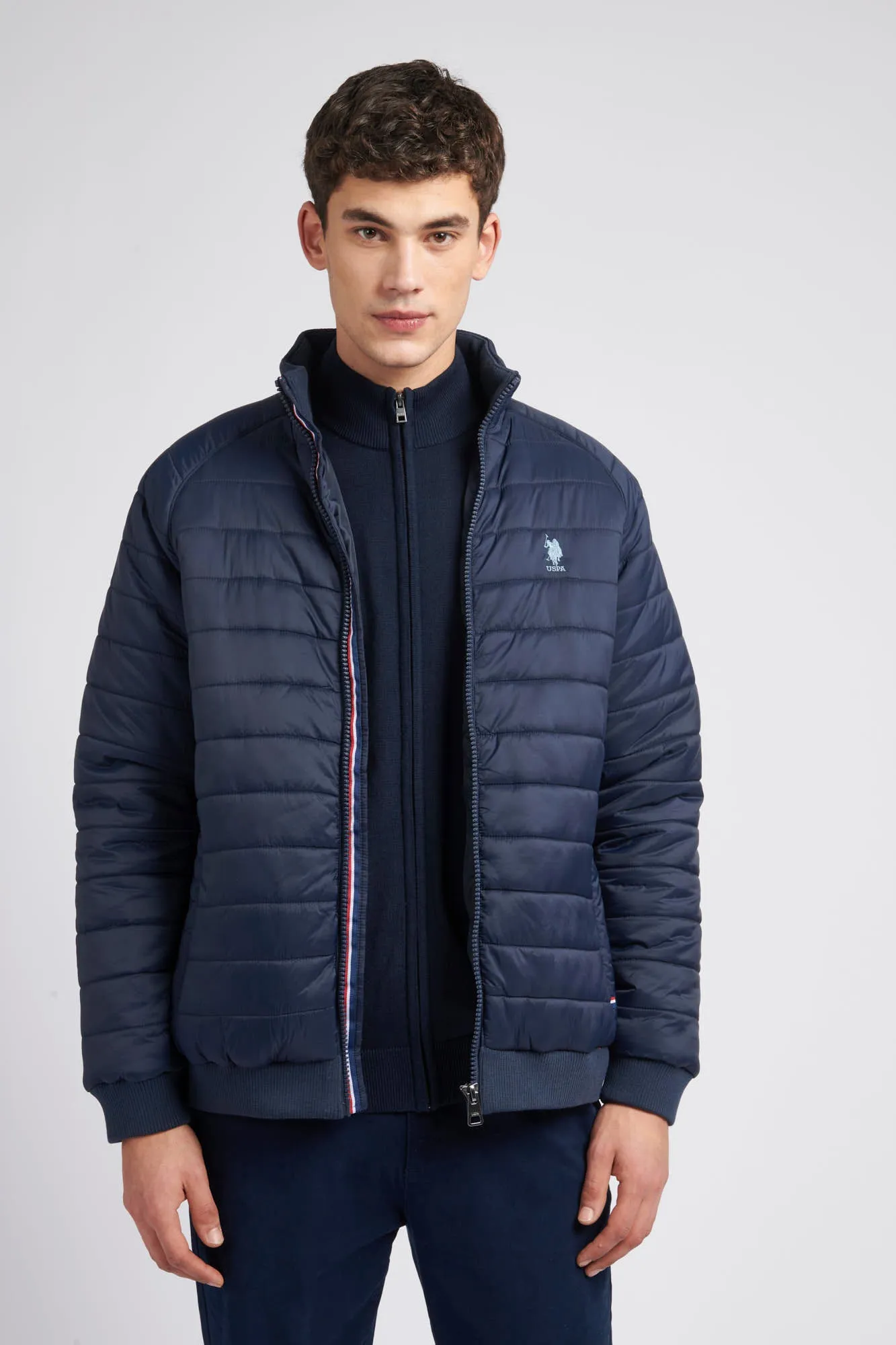 Mens Raglan Light Puffer Jacket in Navy Blue