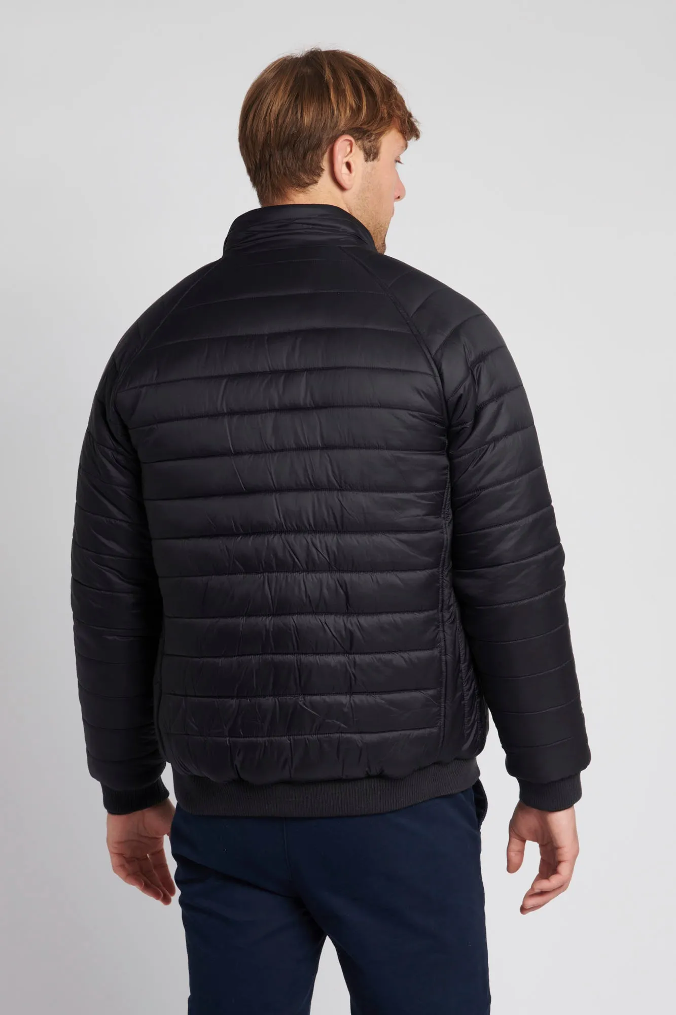 Mens Raglan Lightweight Puffer Jacket in Black/Charcoal DHM