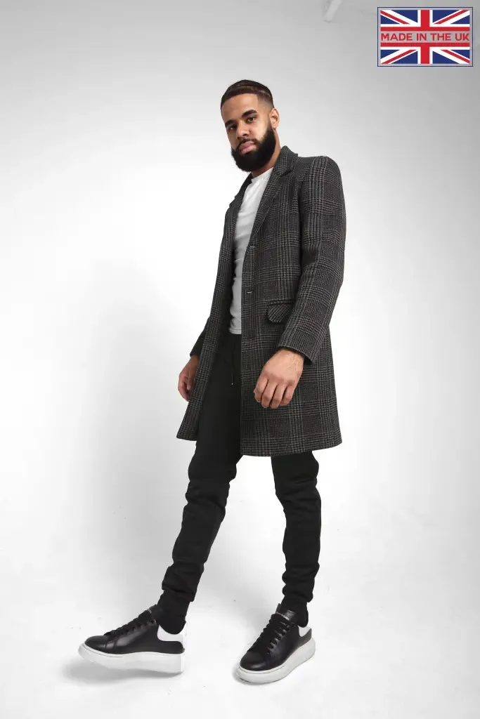 Mens Single Breasted Check Design Overcoat