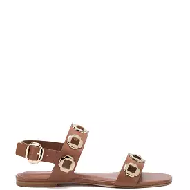 Milan Flat Sandal In Caramel Leather