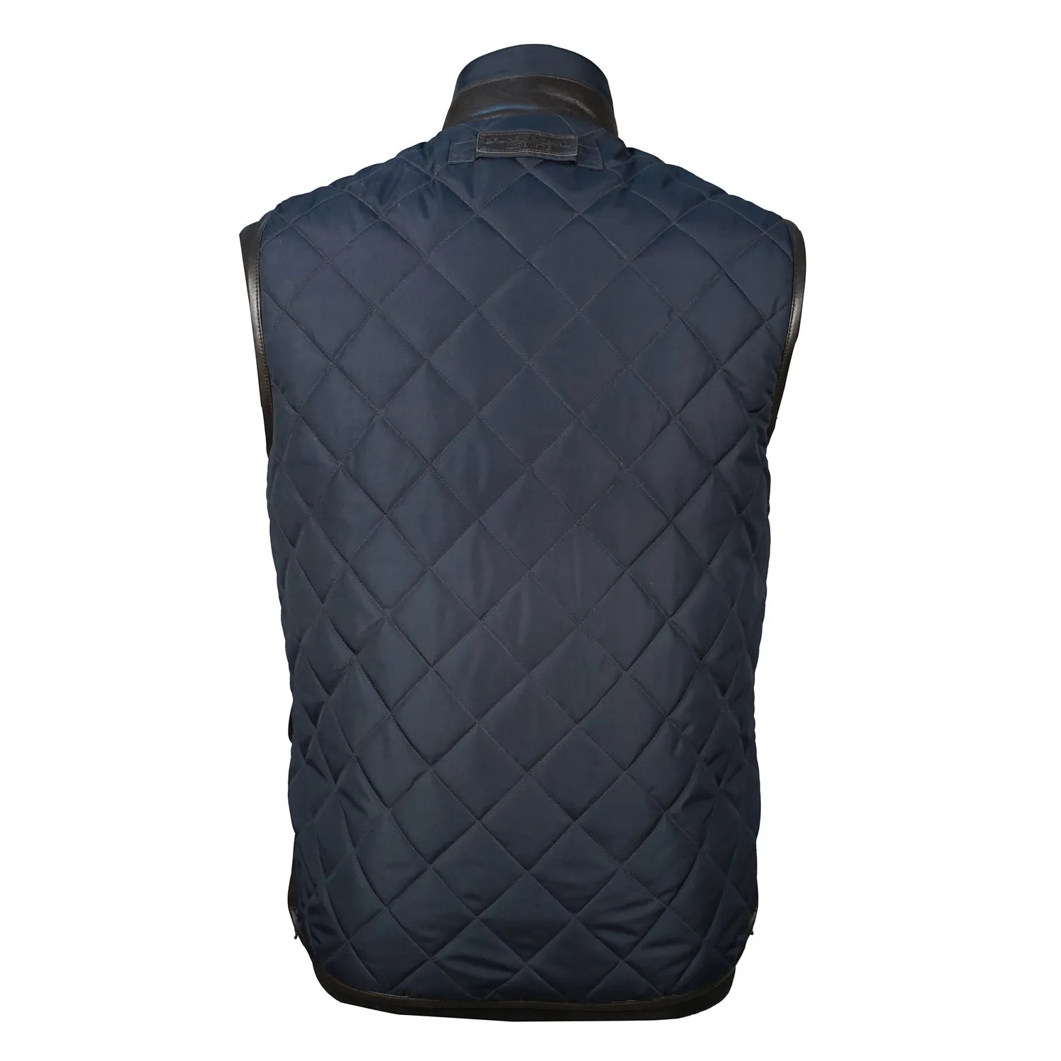 Puffer Navy Blue Vest with Dark Brown Leather Trims