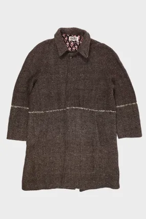 Raglan Overcoat - Hand Embroidery Brown/White