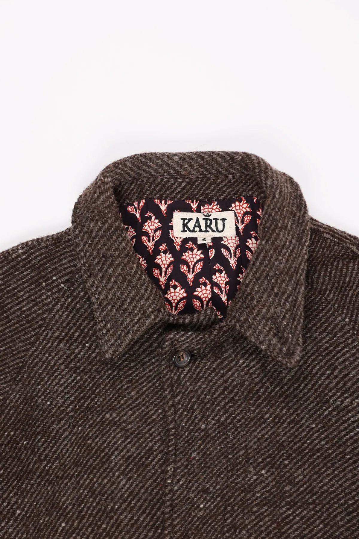 Raglan Overcoat - Hand Embroidery Brown/White