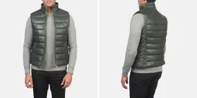 Reeves Green Leather Puffer Vest