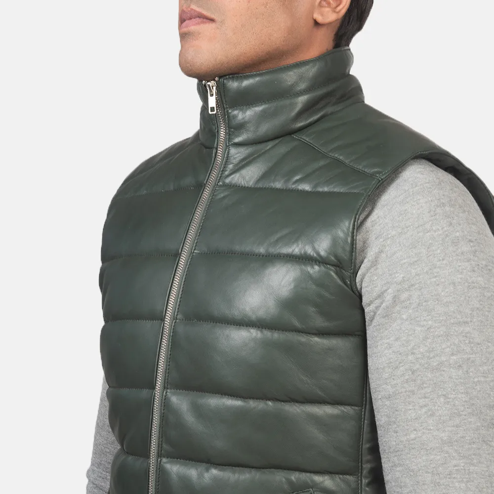 Reeves Green Leather Puffer Vest