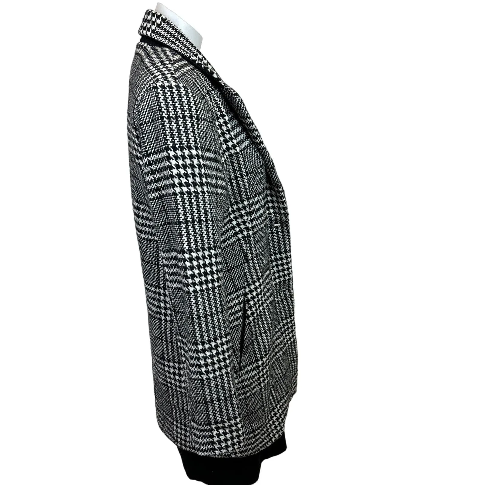 Sebby Collection Women’s Black Notch Lapel Collar Houndstooth Long Overcoat S