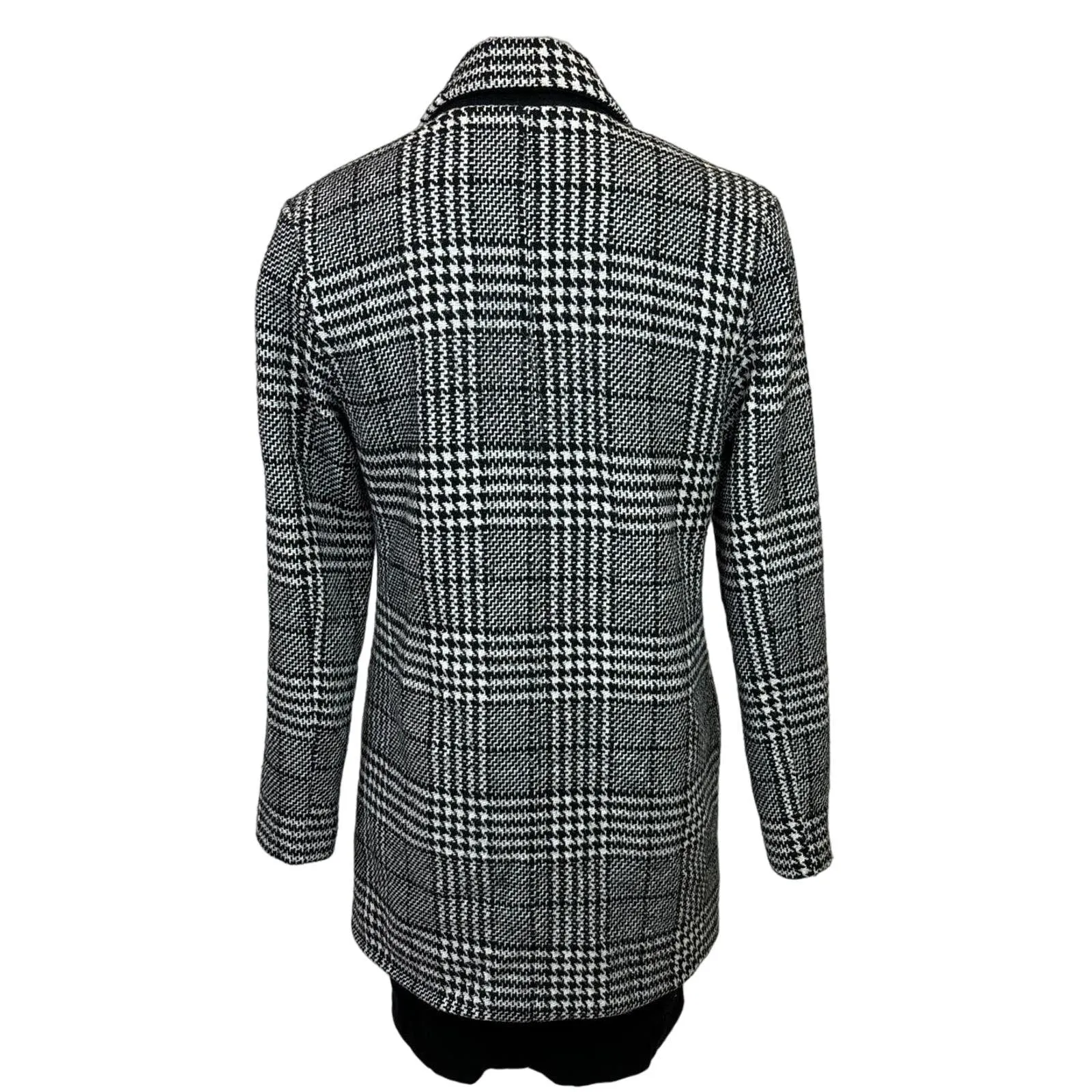 Sebby Collection Women’s Black Notch Lapel Collar Houndstooth Long Overcoat S