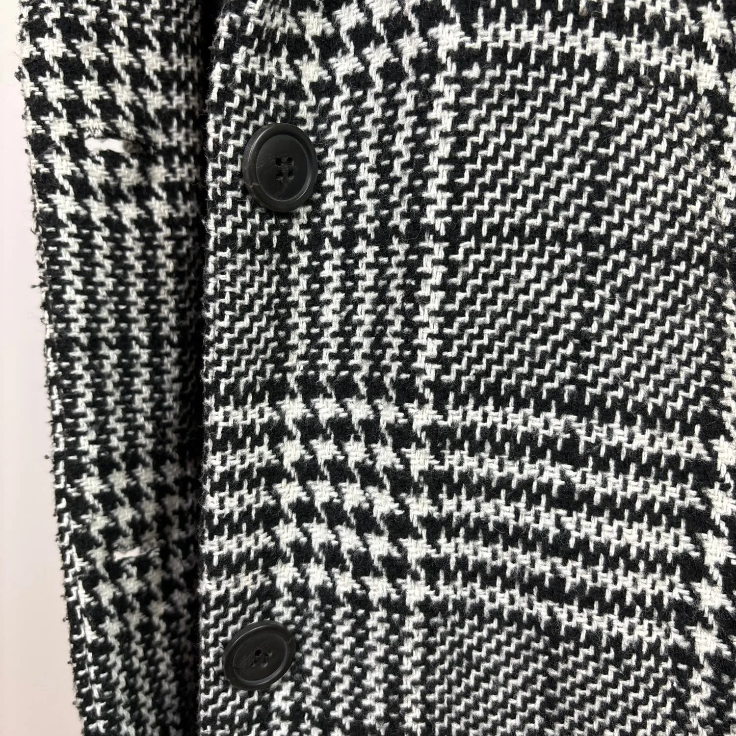 Sebby Collection Women’s Black Notch Lapel Collar Houndstooth Long Overcoat S