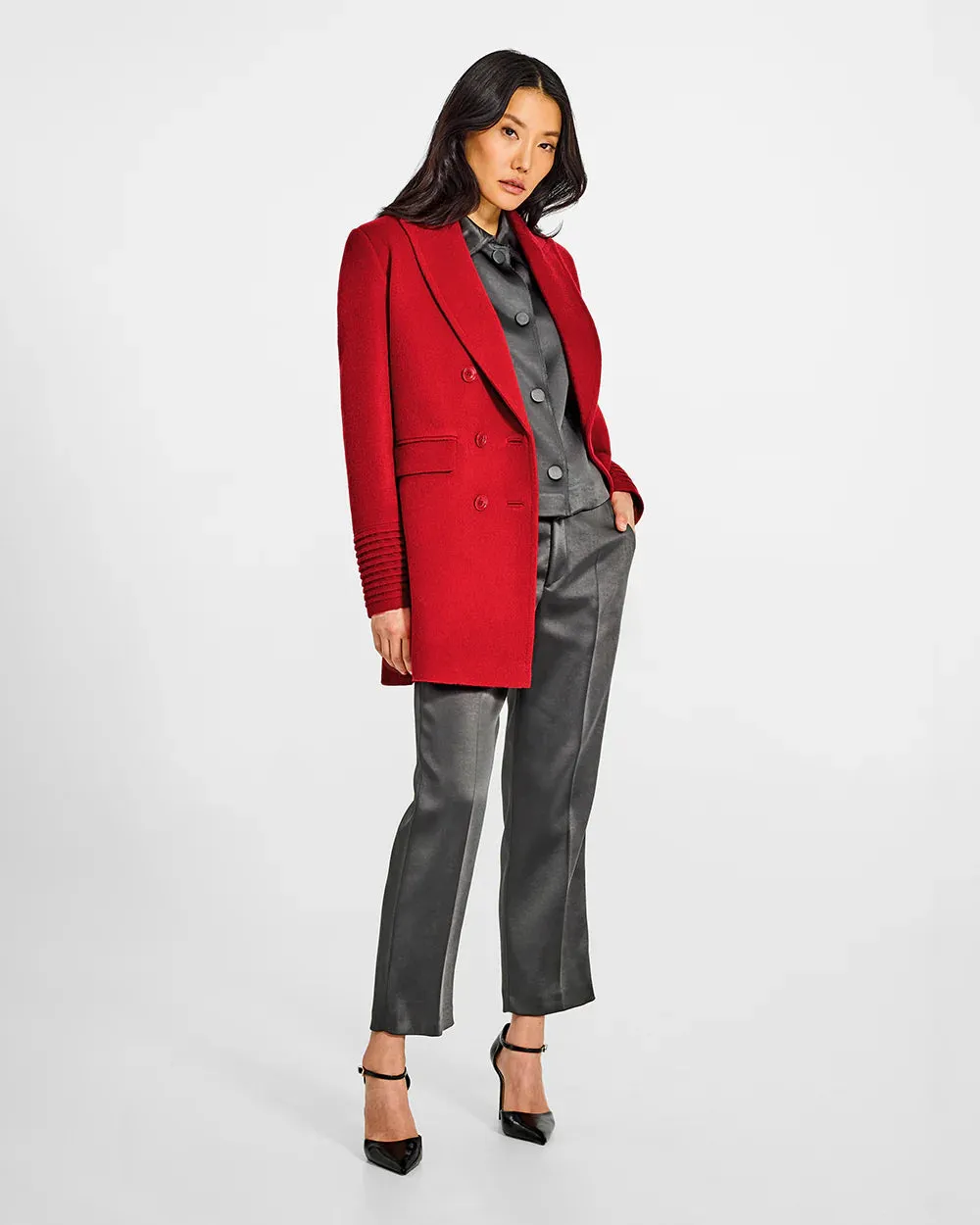 SENTALER Baby Alpaca Peak Collar Overcoat- Scarlet Red