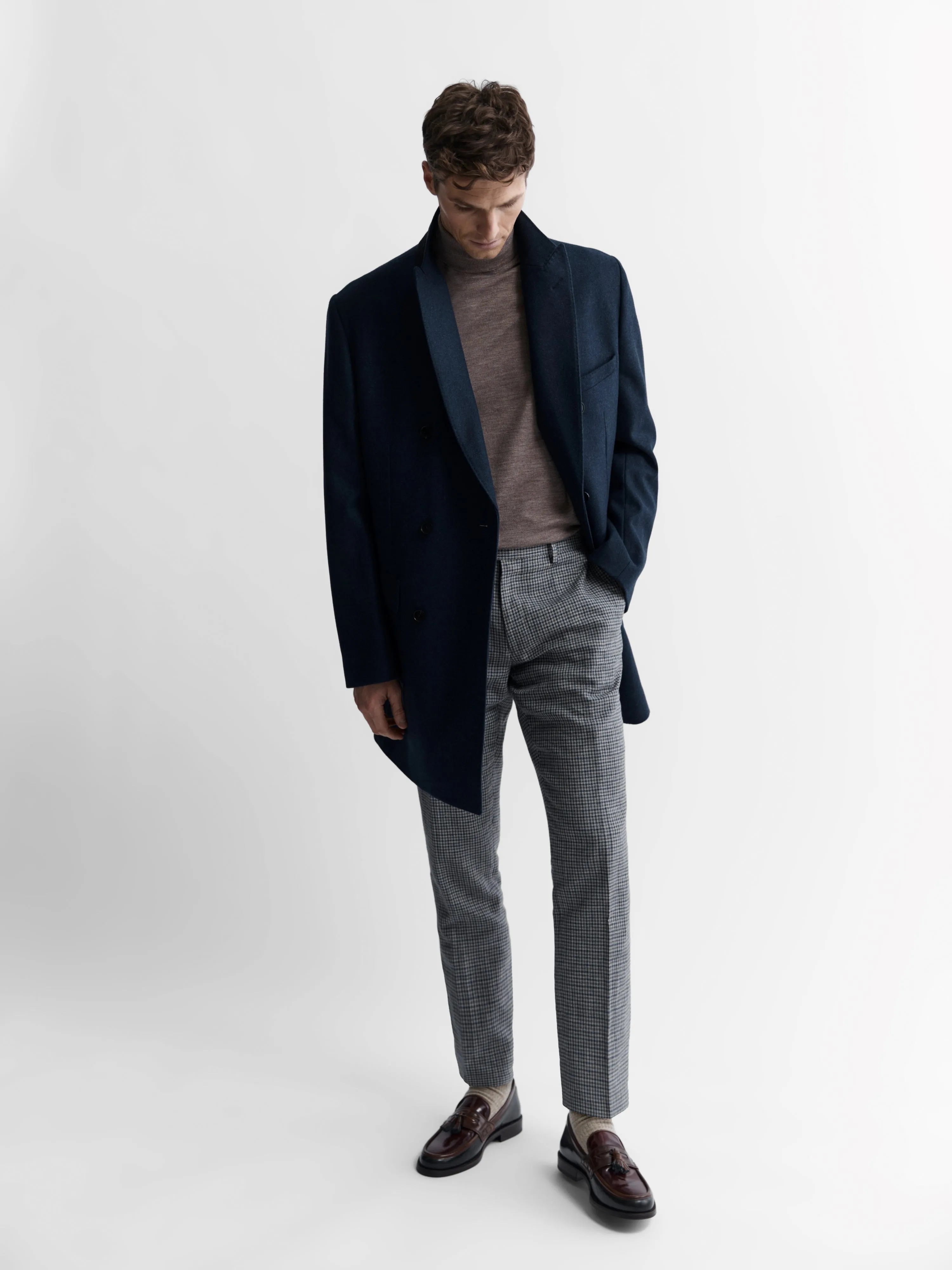 Seymour Slim Fit Overcoat in Blue Wool