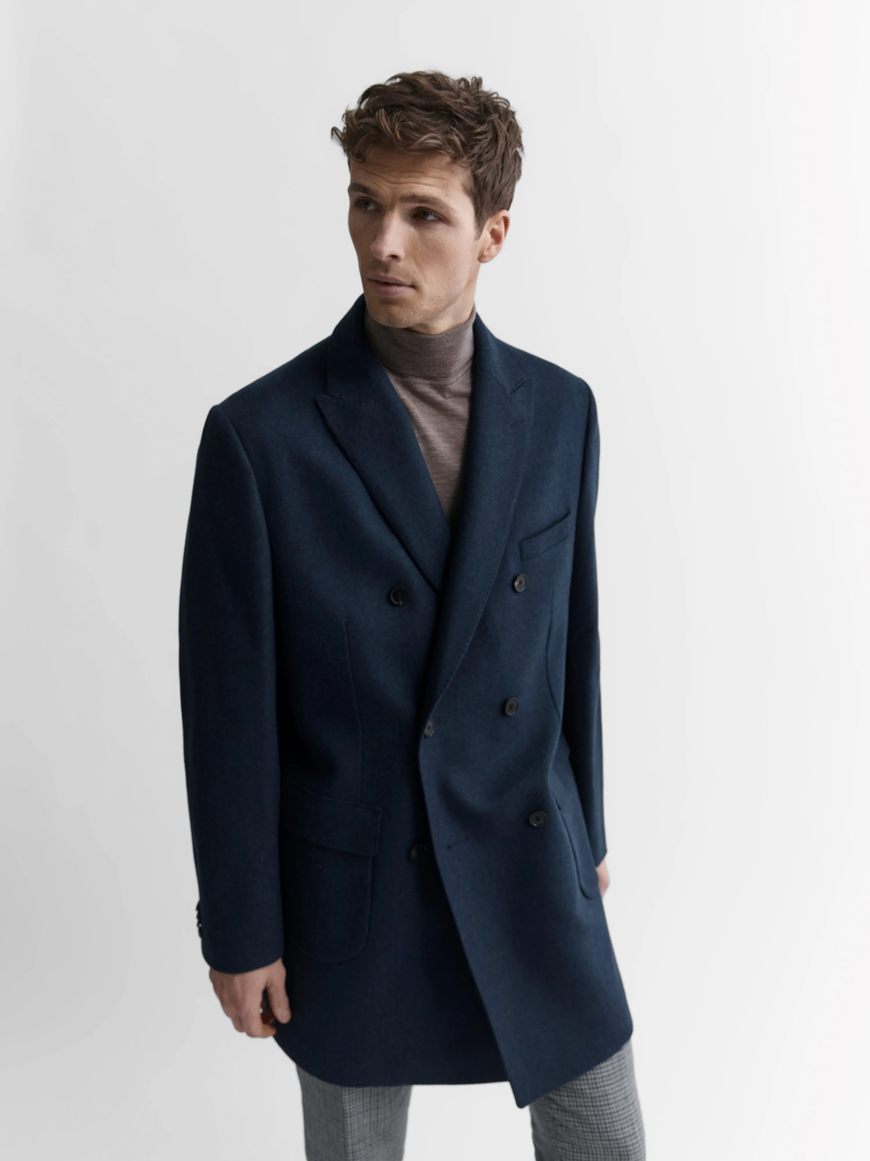 Seymour Slim Fit Overcoat in Blue Wool