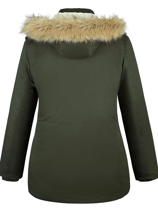 Soularge Women's Plus Size Sherpa Lined Winter Coats with Faux Fur Hood