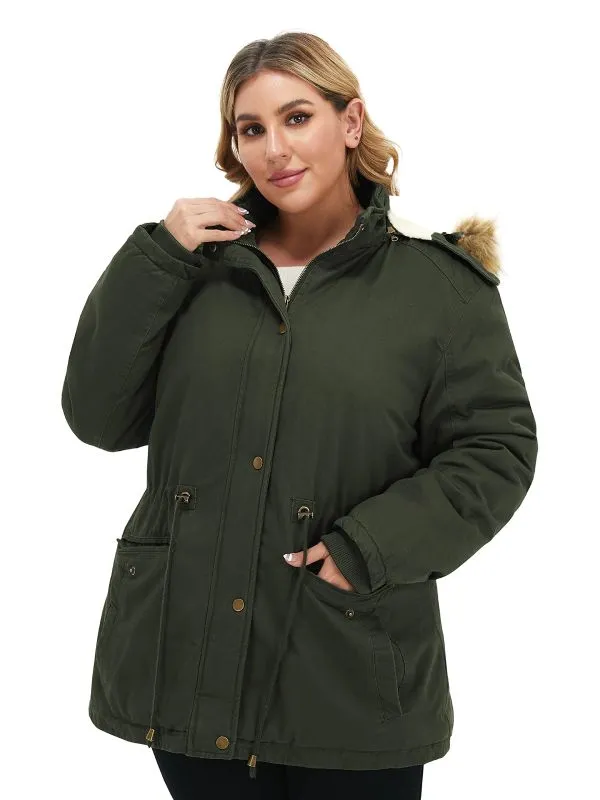 Soularge Women's Plus Size Sherpa Lined Winter Coats with Faux Fur Hood