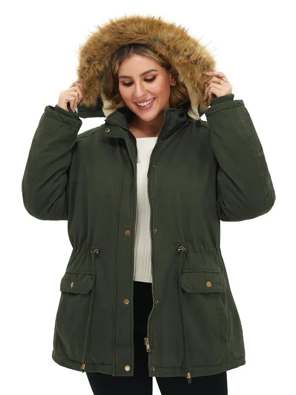 Soularge Women's Plus Size Sherpa Lined Winter Coats with Faux Fur Hood