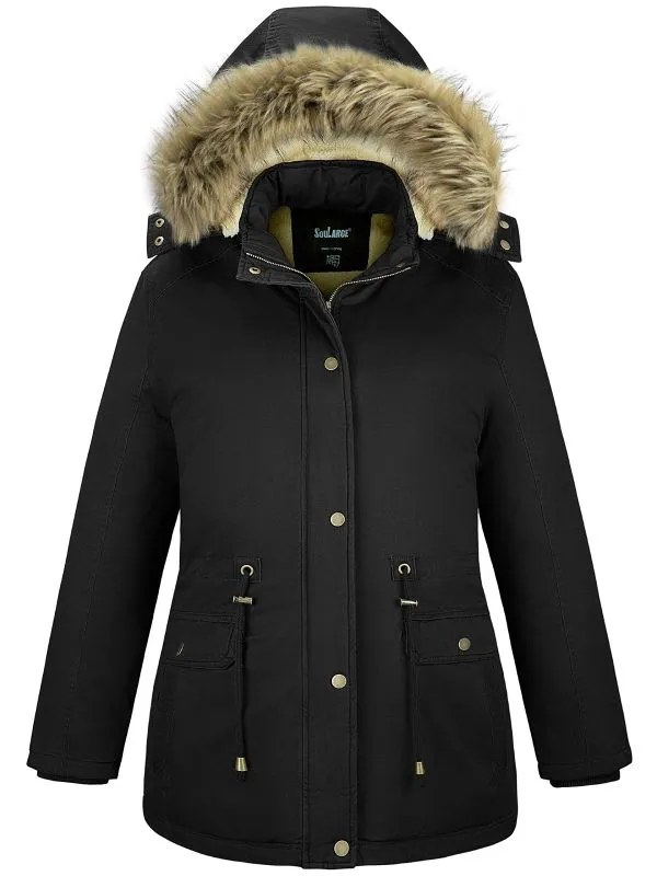 Soularge Women's Plus Size Sherpa Lined Winter Coats with Faux Fur Hood