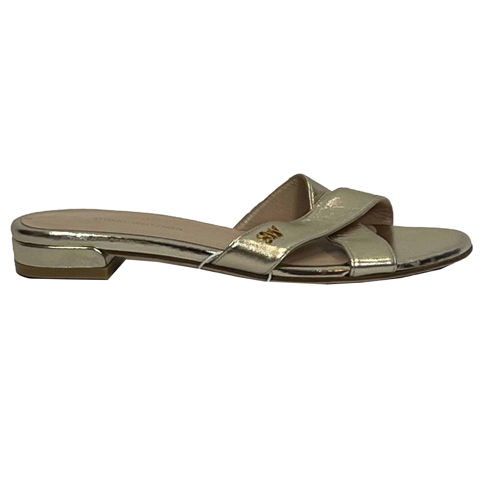 Stuart Weitzman Brand New Gold Leather Flat Sandals 37