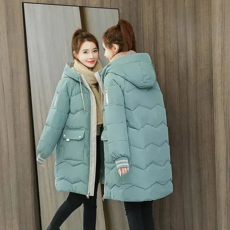 Thick and Warm Long Hooded Cotton Coats for Women