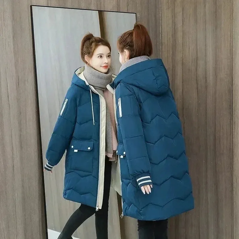 Thick and Warm Long Hooded Cotton Coats for Women