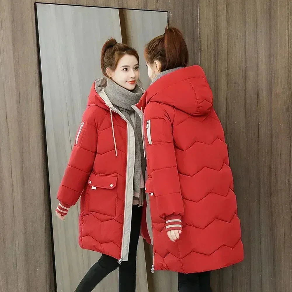 Thick and Warm Long Hooded Cotton Coats for Women