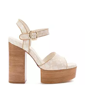 Vanessa Platform Sandal In Dual Printed Beige Saffiano Leather