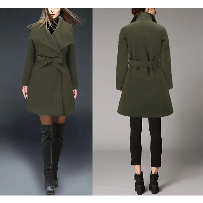 Women Coats, High Waist Coat With Belt