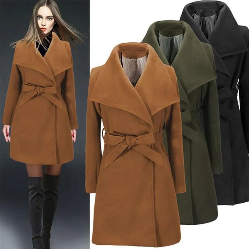 Women Coats, High Waist Coat With Belt