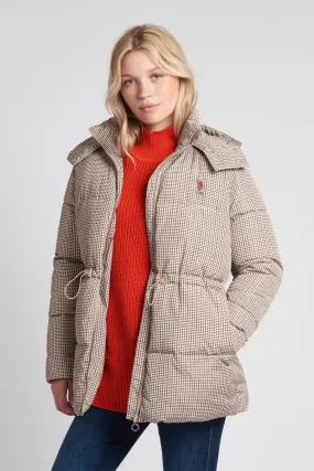 Womens Drawcord Waist Puffer Coat in Sesame