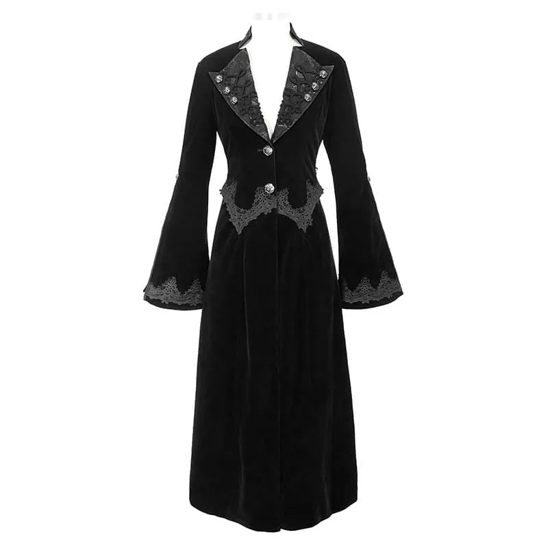 Women's Gothic Velet Large Lapel Flare Sleeve Long Coats