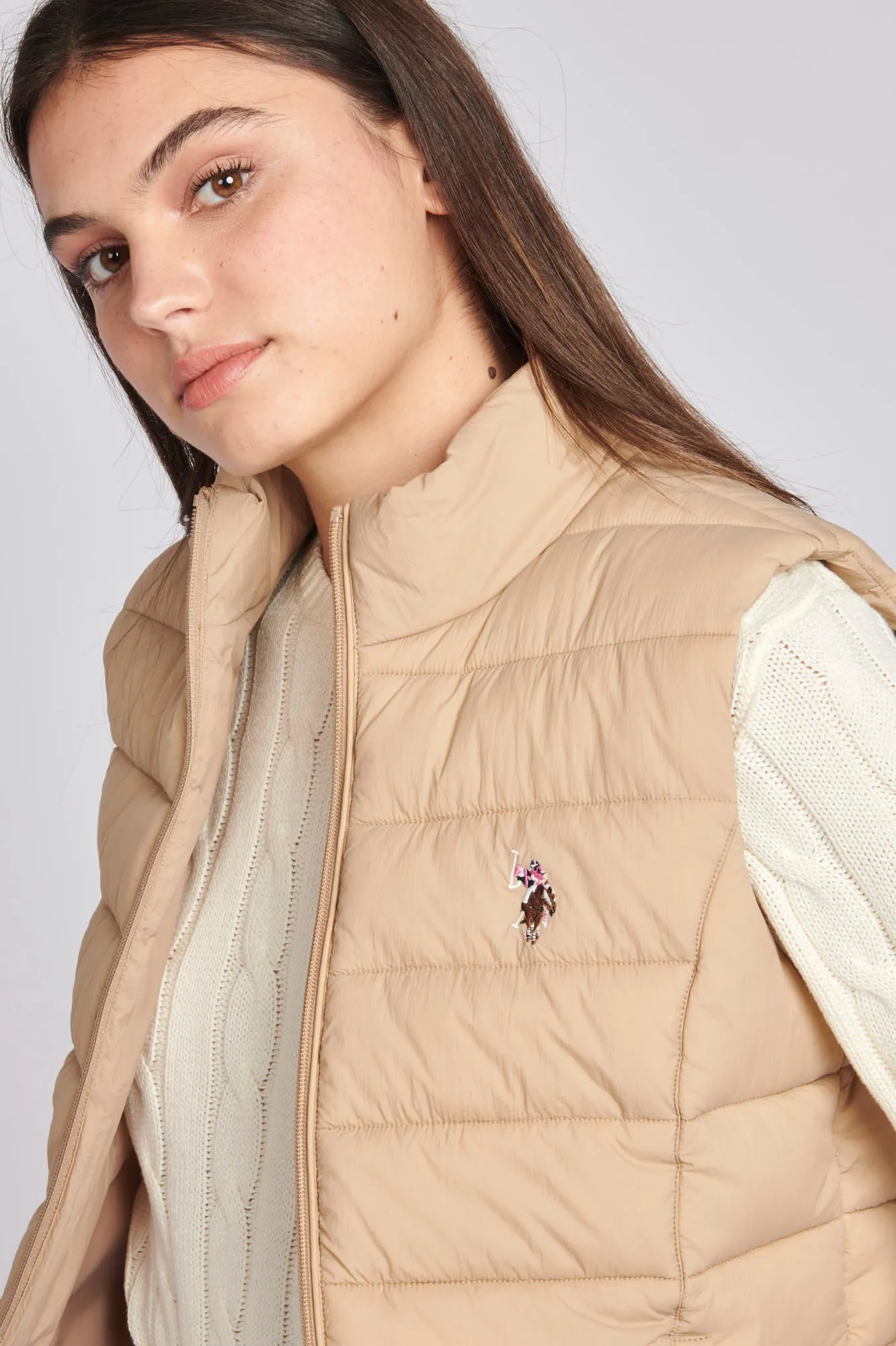 Womens Lightweight Puffer Gilet in Sesame