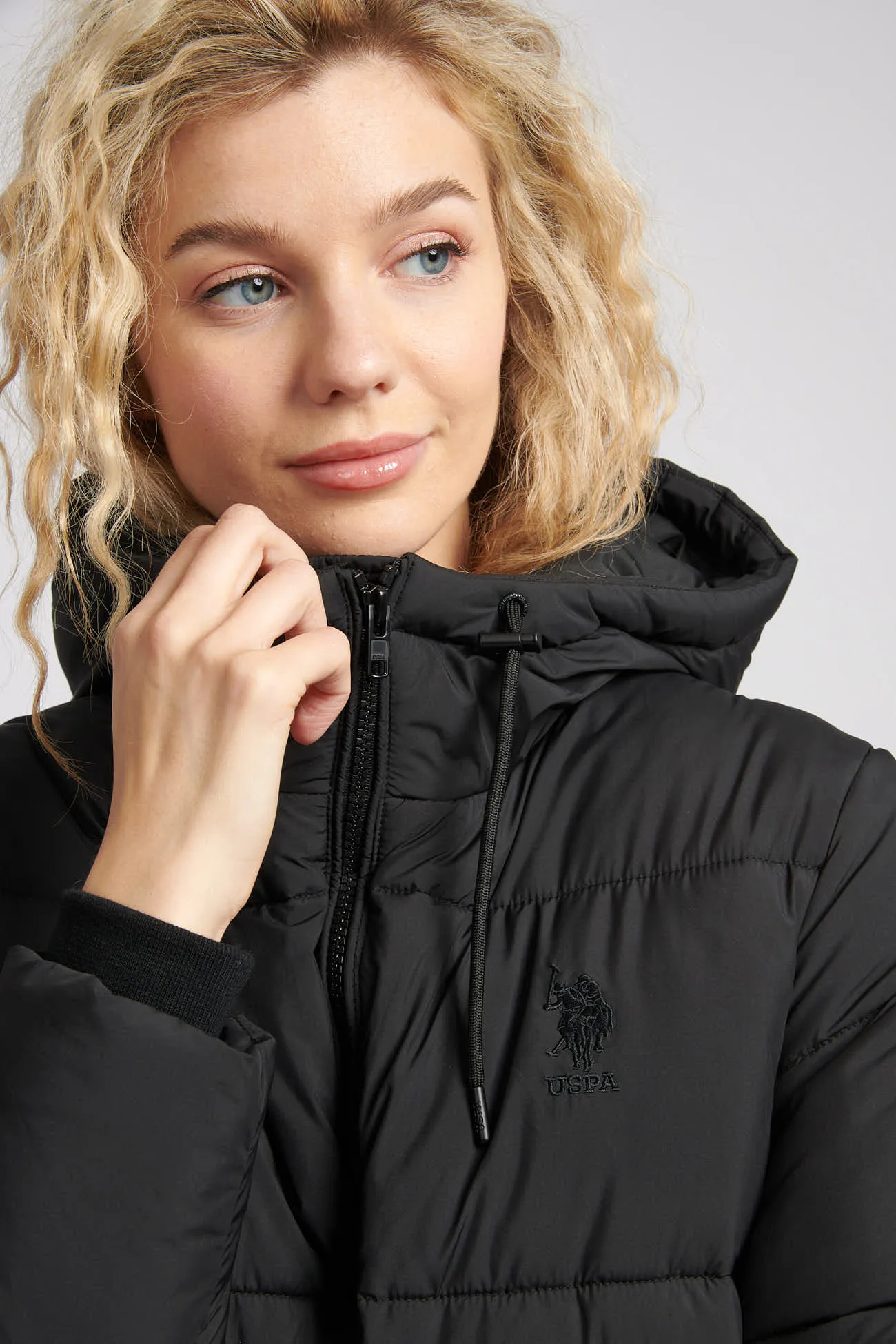 Womens Long Line Puffer Coat in Black