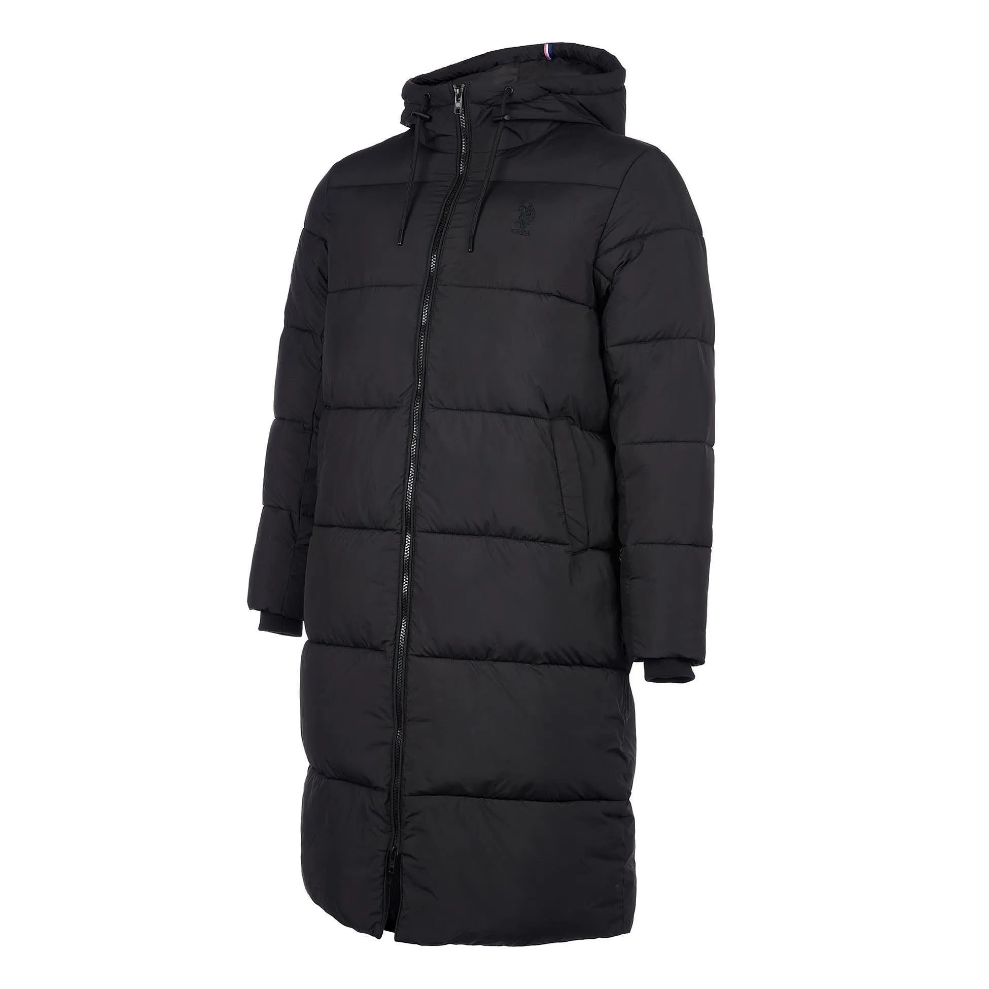 Womens Long Line Puffer Coat in Black