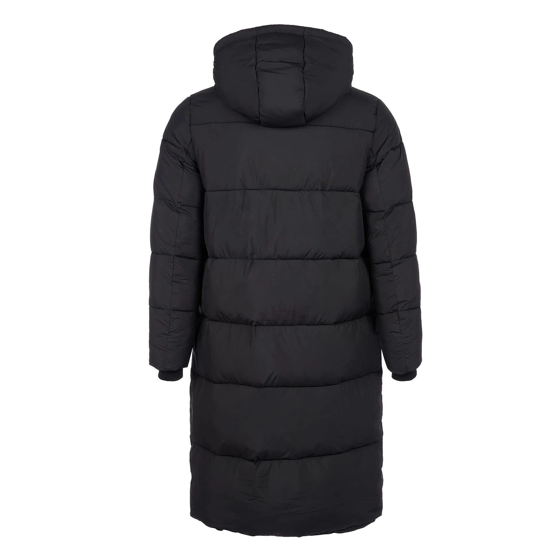 Womens Long Line Puffer Coat in Black